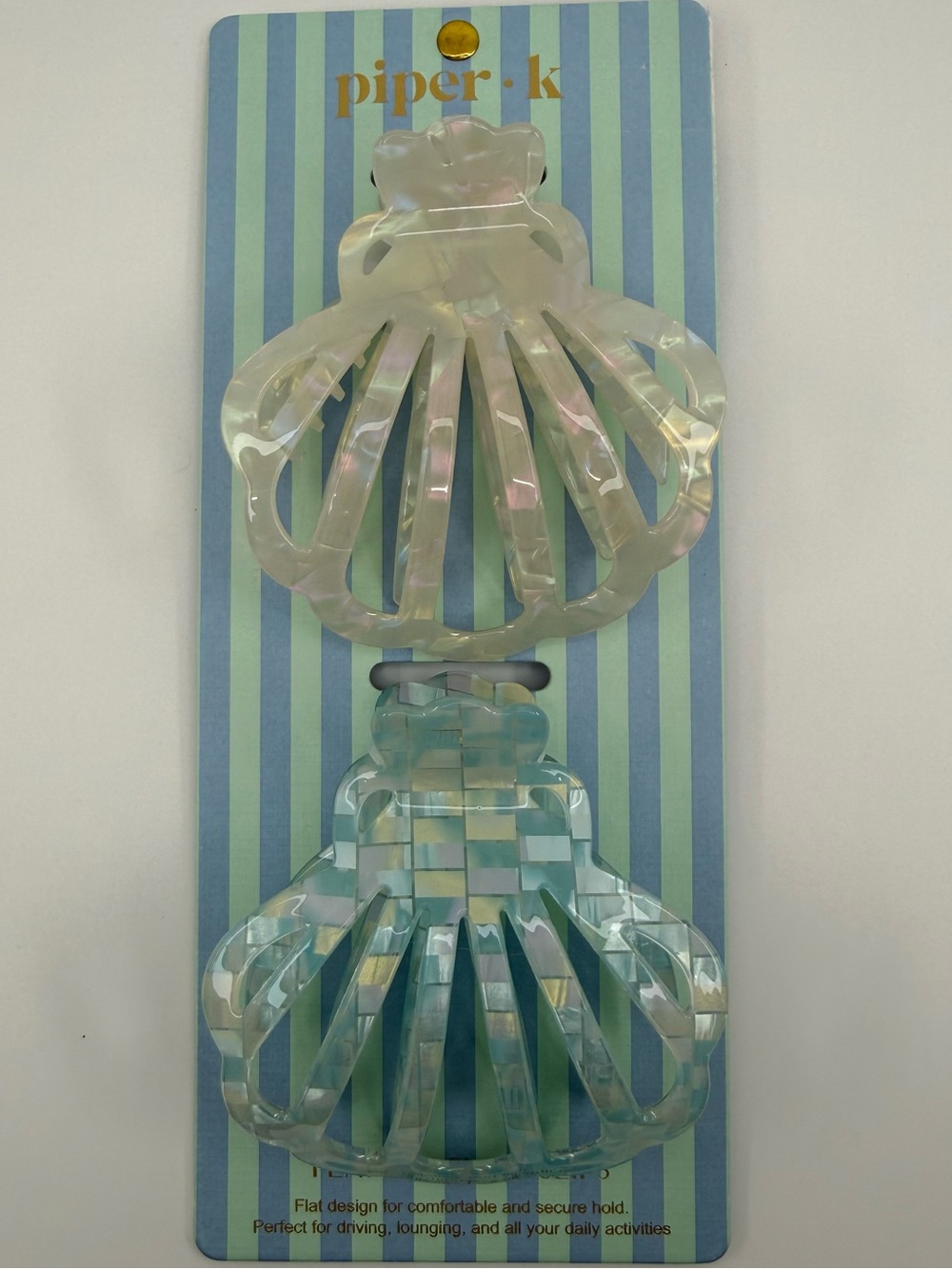 Piper k Iridescent Shell Hair Claw Clips Set of 2 - Pearl White & Pearl Aqua